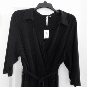 Collared V-Neck Black Maxi dress